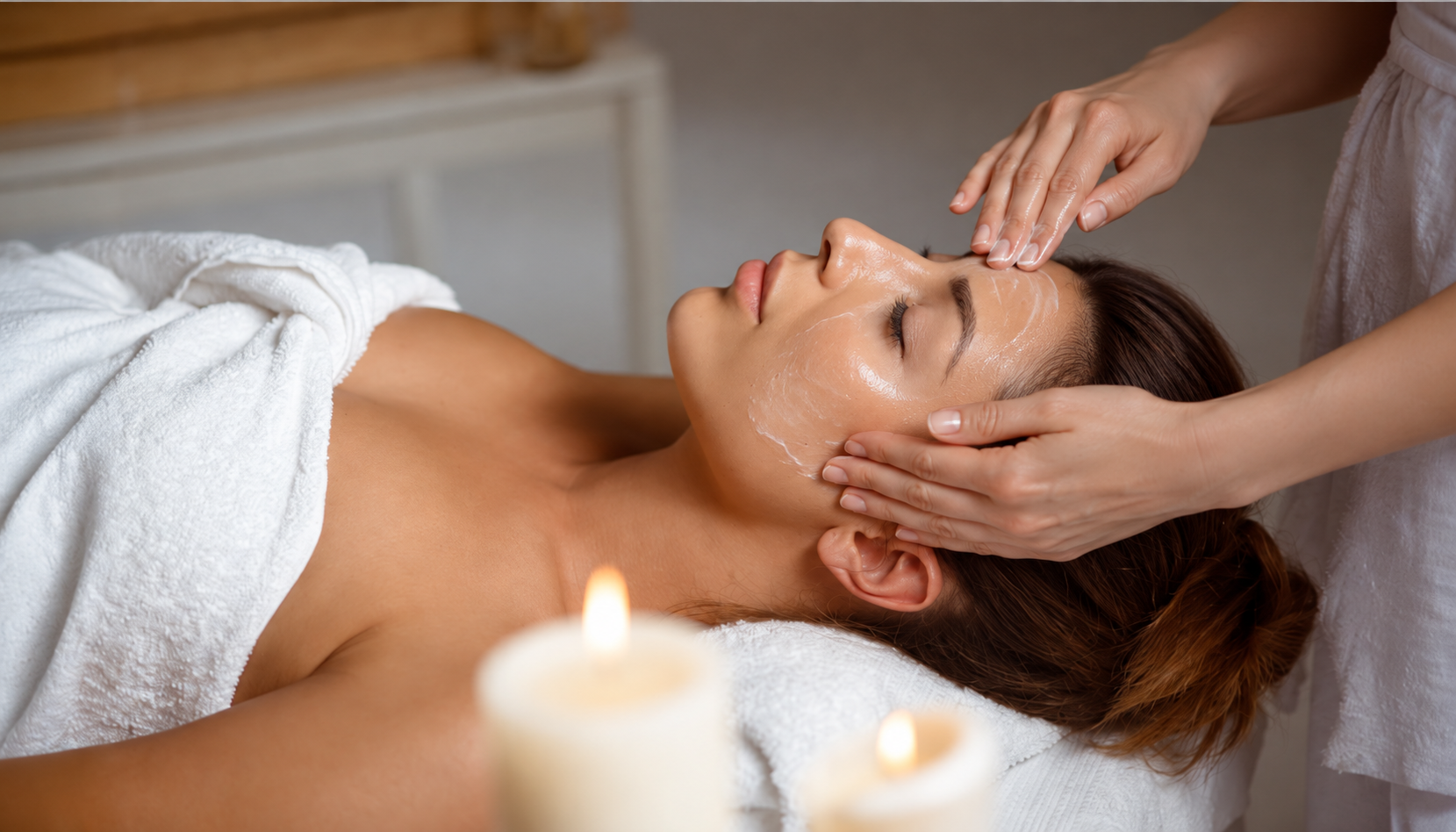 Young woman having face massage